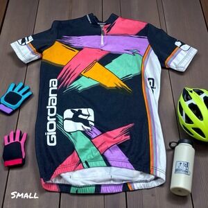 VINTAGE 90s Giordana Klein Cycling Jersey Blue Orange 1/4 Zip Mens SMALL Retro